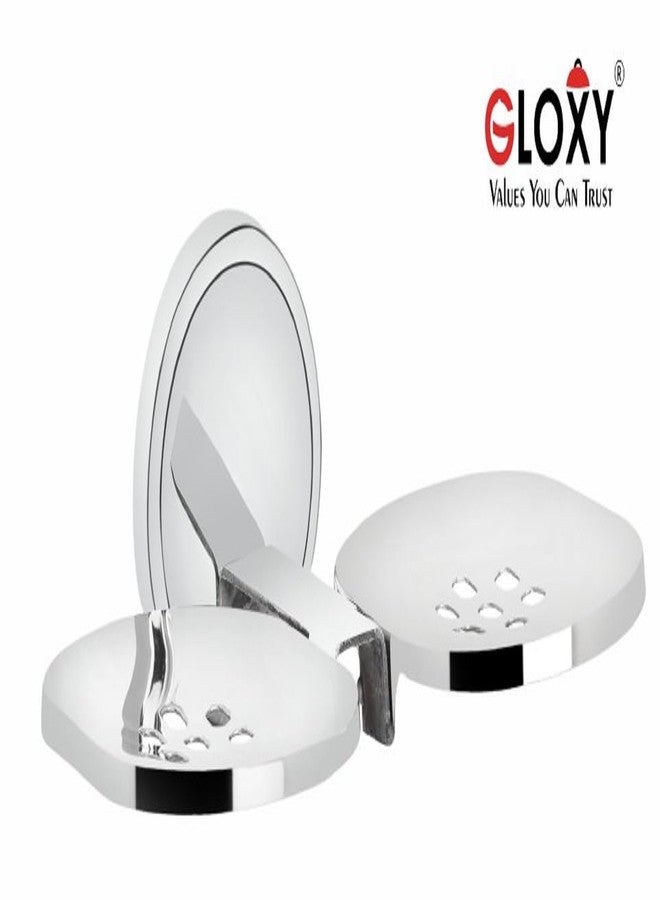 GLOXY Stainless Steel Double Soap Holder - Wall Mounted Square Soap Dish for Bathroom, Rust-Free Soap Tray for Bath, Kitchen & Shower Accessories - Image 2